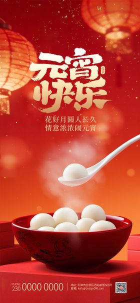 红色灯笼传统节日吃汤圆元宵节海报
