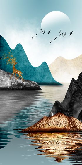 三联中式山水装饰画