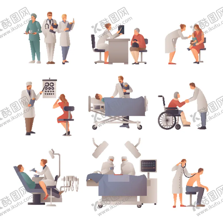 编号：40650606300644448825【酷图网】源文件下载-医疗场景人物插画集合