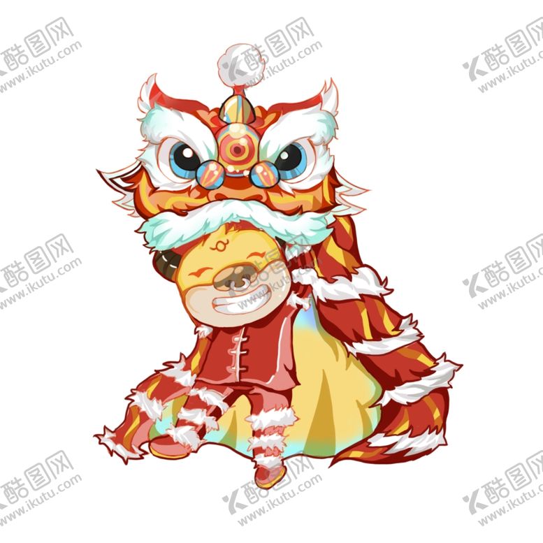 编号：45841804221456435565【酷图网】源文件下载-手绘卡通小牛舞狮元素