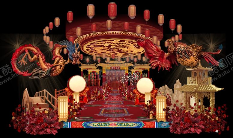 编号：23868712221751174855【酷图网】源文件下载-中式喜庆婚礼舞台布置