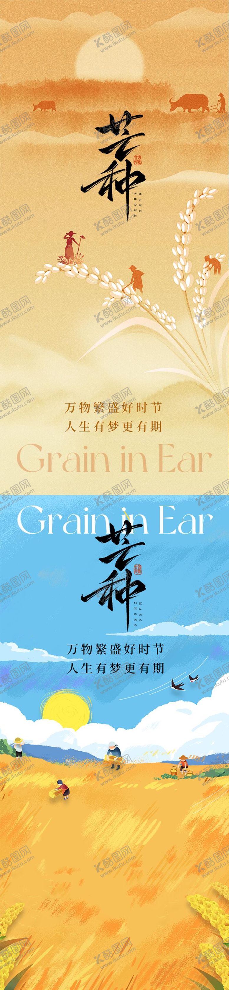 编号：83452906151753456289【酷图网】源文件下载-芒种丰收麦穗插画稻田