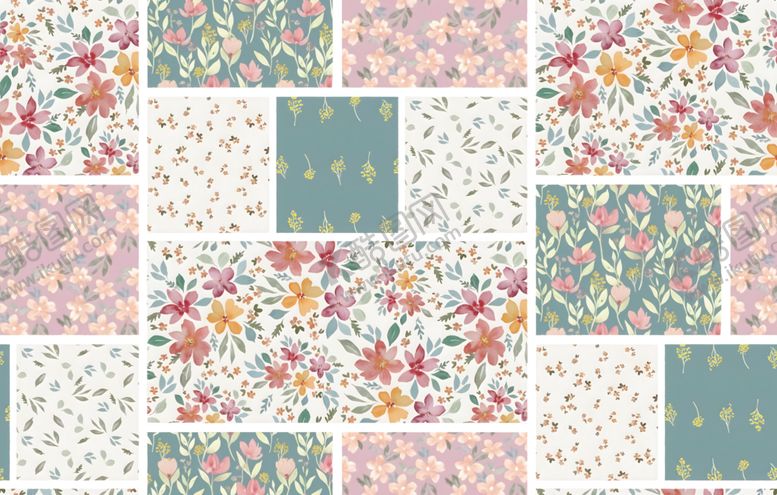 编号：79922512181804135395【酷图网】源文件下载-多彩花卉几何拼接图案