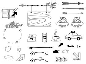 手绘黑白创意元素集合