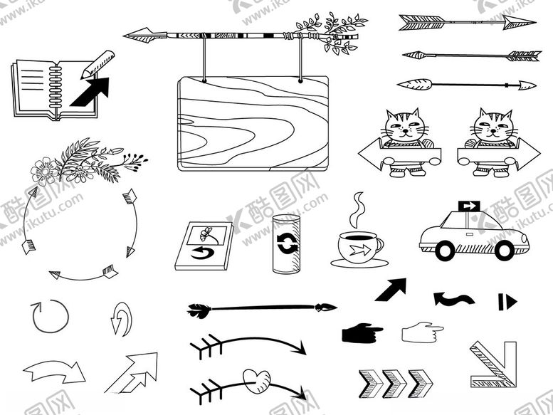 编号：44164711021401369393【酷图网】源文件下载-手绘黑白创意元素集合