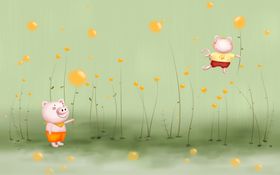 小碎花小猪卡通背景墙