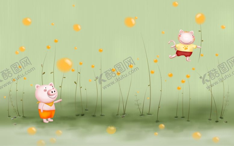 编号：50603510051855071049【酷图网】源文件下载-小碎花小猪卡通背景墙