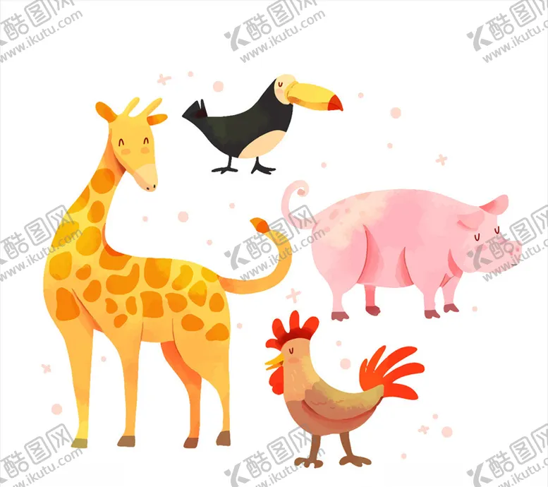 编号：69461307010020214693【酷图网】源文件下载-4款彩色动物闭眼睛动物
