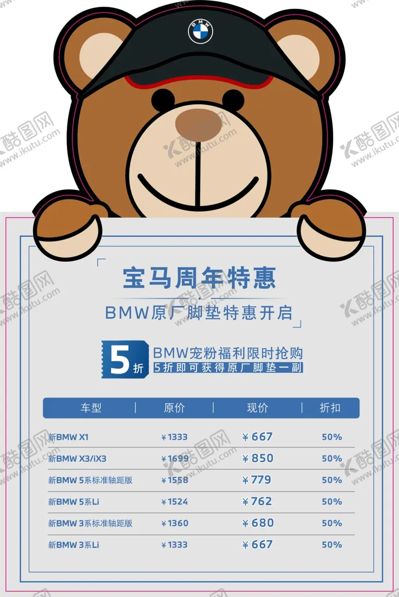编号：22458402150337046797【酷图网】源文件下载-宝马小熊异形卡纸挂贴