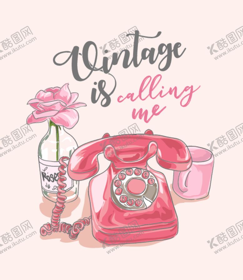 编号：75328510022257583053【酷图网】源文件下载-手绘电话玫瑰花