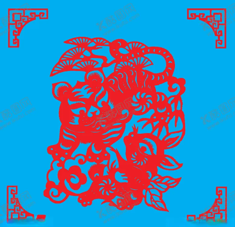 编号：18673506241129123016【酷图网】源文件下载-虎与兔剪纸