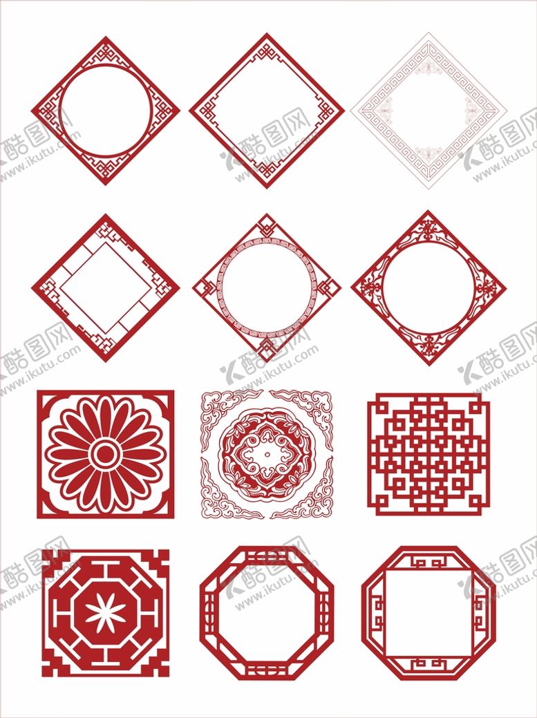 编号：89325010230754242314【酷图网】源文件下载-矢量中式窗格边框窗花围边