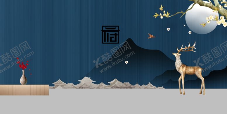 编号：92176807132253349326【酷图网】源文件下载-梦幻雪景中的麋鹿与花卉