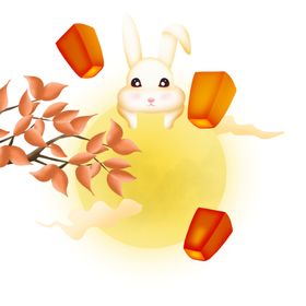 中秋元素月饼节画面兔子节插画