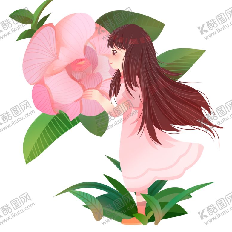 编号：76516601140636151798【酷图网】源文件下载-花朵女孩树叶春游