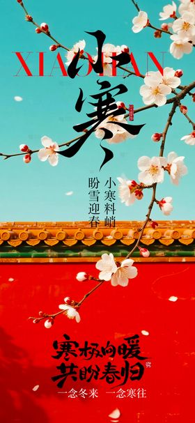 小寒海报小寒梅花插画宫廷海报