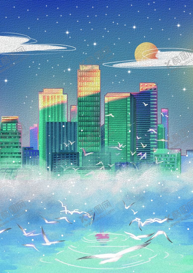编号：29314409120920163990【酷图网】源文件下载-梦幻插画卡通风景插画