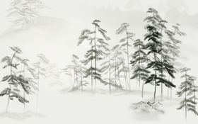 水墨山水简约花鸟背景客厅装饰画素材中式创意手绘墙