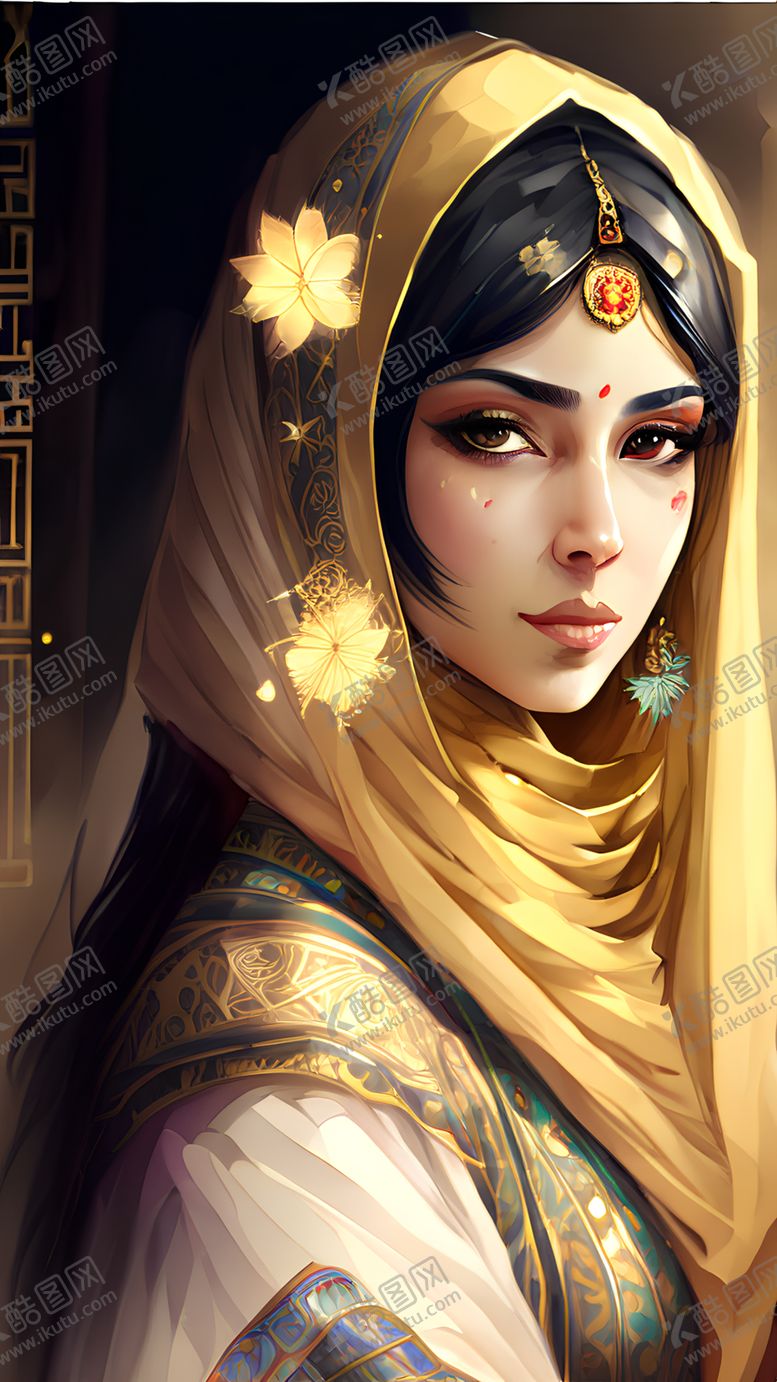 水彩中东美女古风仙侠风插画