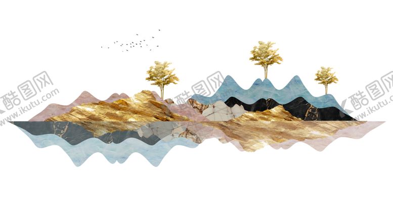 编号：41857205130124257653【酷图网】源文件下载-新中式金色岩石纹山水装饰画