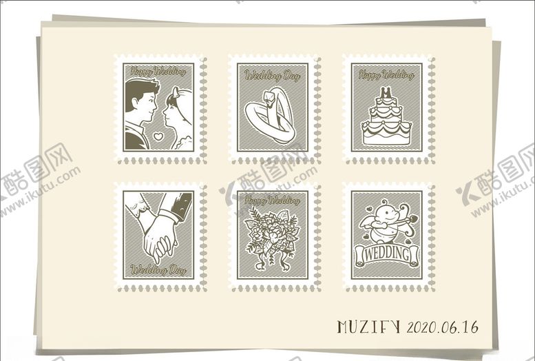 编号：90301610130524276912【酷图网】源文件下载-6款入婚礼主题邮票