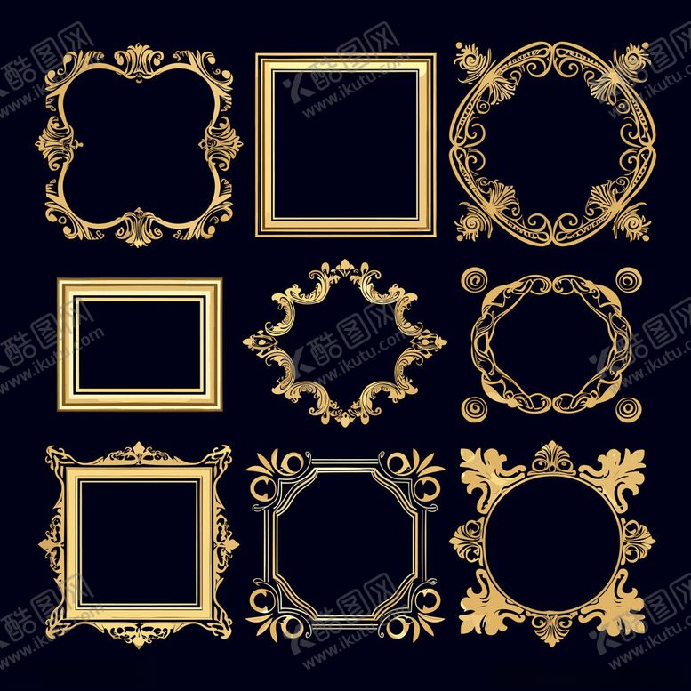 编号：94804611151449385695【酷图网】源文件下载-金色华丽装饰边框集合