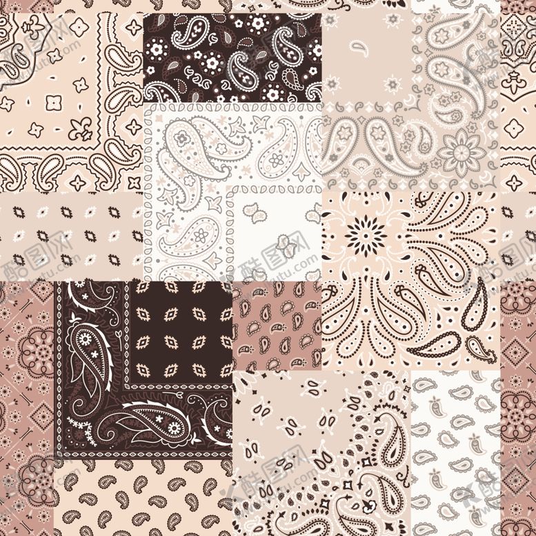 编号：30328001041049508287【酷图网】源文件下载-复古花卉拼贴图案背景