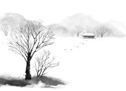 水墨雪景黑白山水画山水画