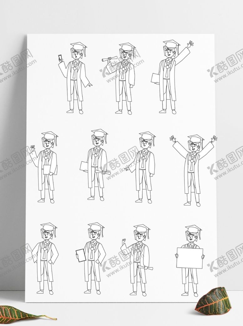 编号：63439811122213005527【酷图网】源文件下载-手绘素描大学生毕业姿势合集