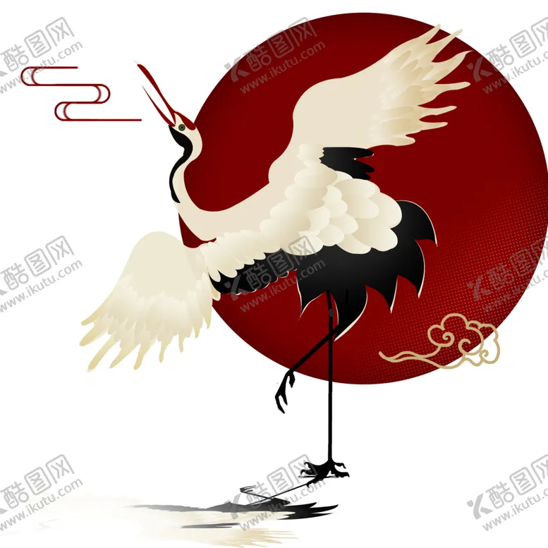编号：98178303262030414804【酷图网】源文件下载-中国风仙鹤丹顶鹤古风古典元素图