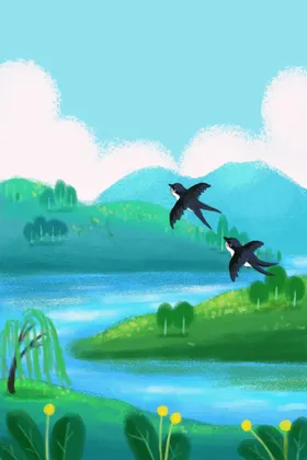 卡通手绘春天插画图片