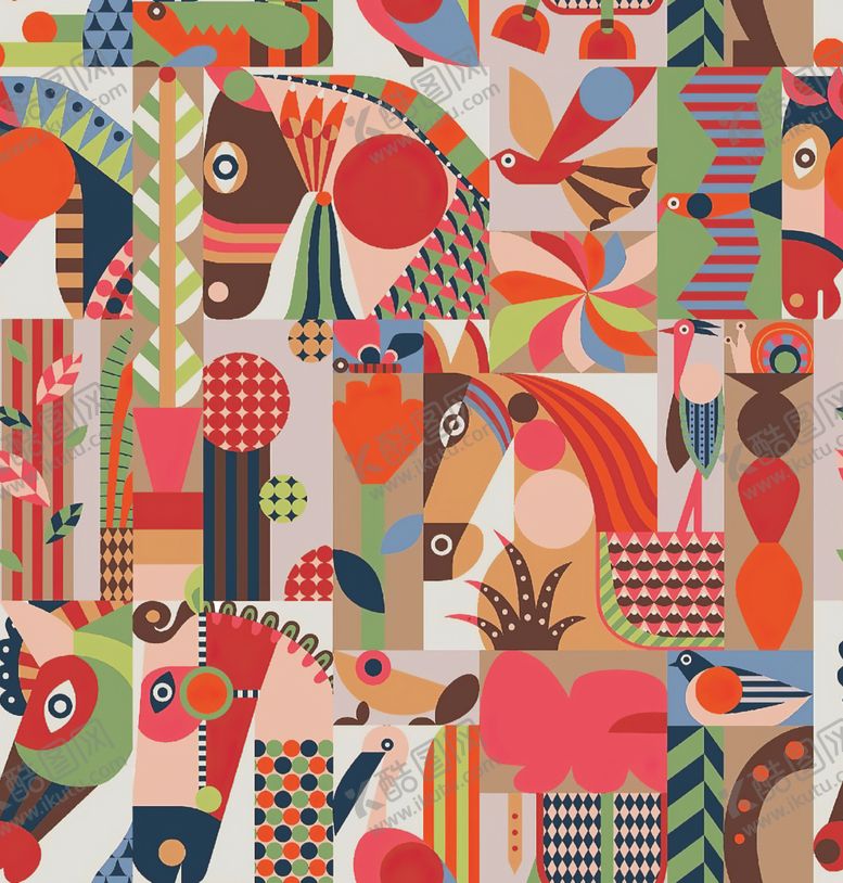 编号：36950204172024205808【酷图网】源文件下载-多彩抽象动物图案艺术画