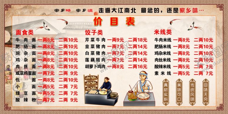 编号：66130705070327355115【酷图网】源文件下载-面食价目表