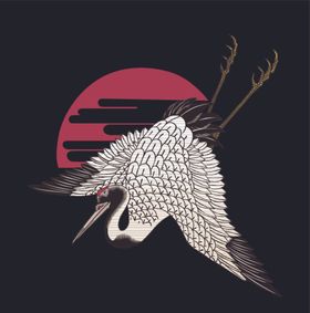 刺绣效果服装图案动物鹤