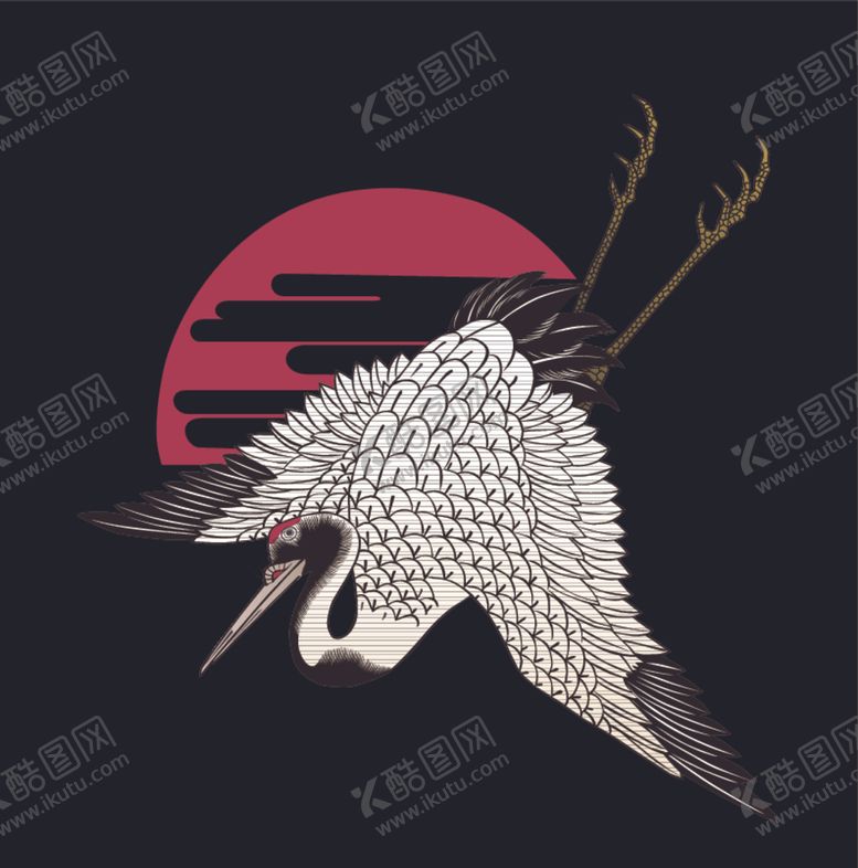 编号：90886710191511028450【酷图网】源文件下载-刺绣效果服装图案动物鹤