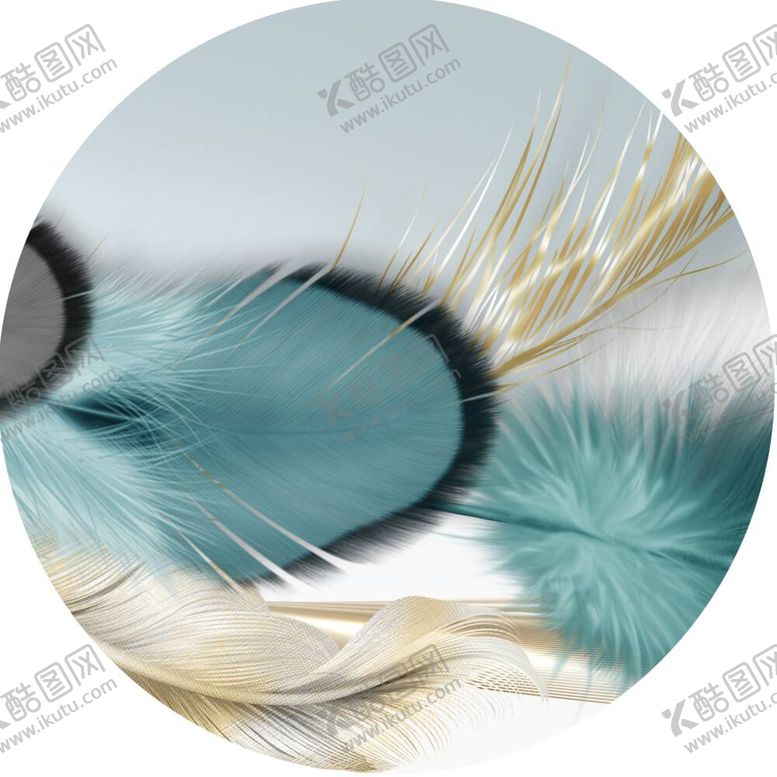 编号：23448612030624493061【酷图网】源文件下载-绿色羽毛水彩圆形挂画装饰画
