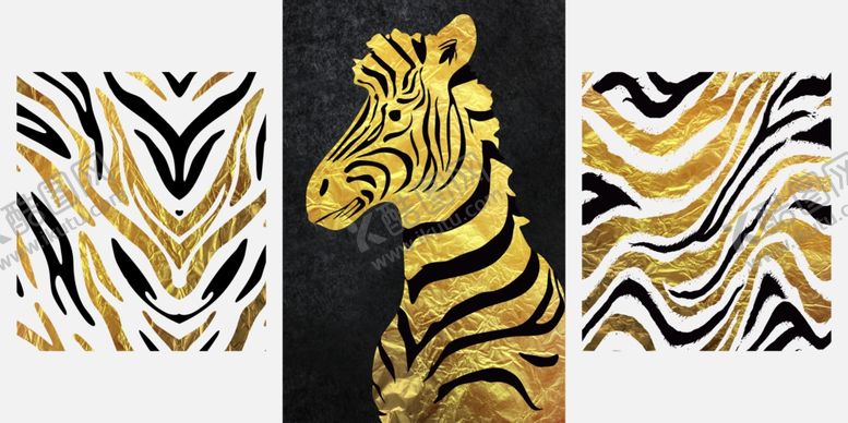 编号：93244806280023502744【酷图网】源文件下载-金箔花纹动物三联画