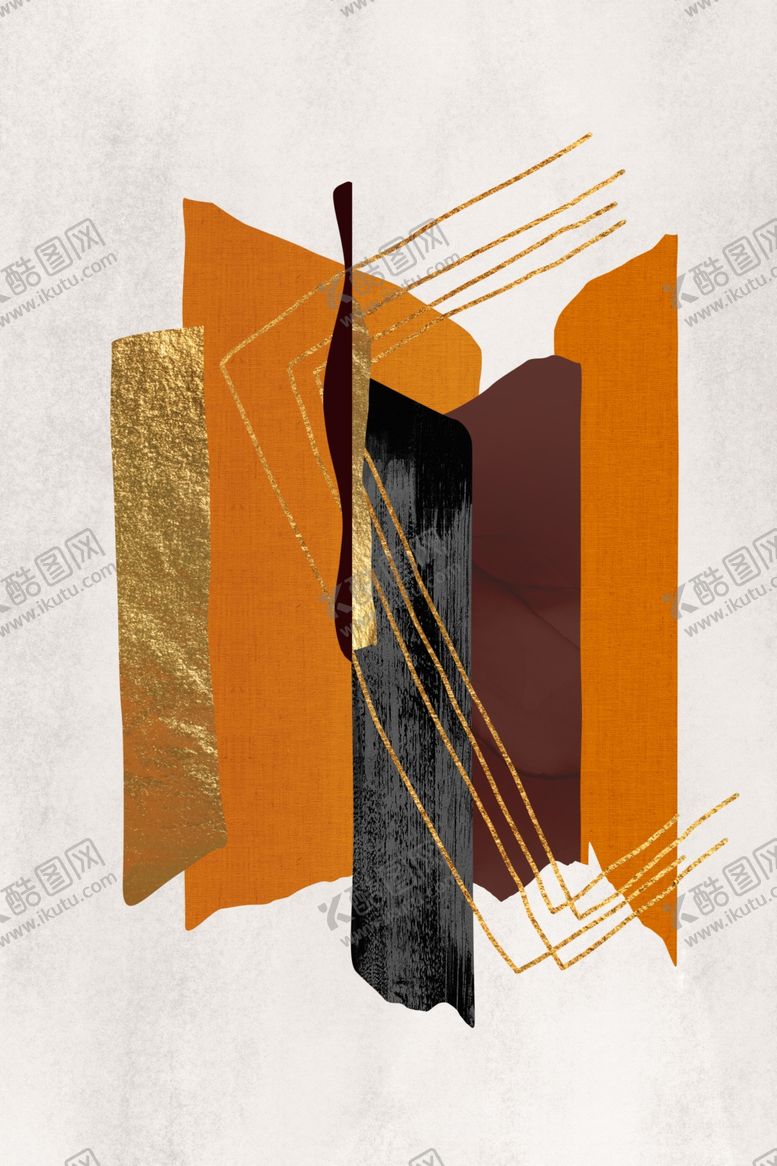 编号：64796309201356104259【酷图网】源文件下载-新中式爱马仕橙色金箔装饰画