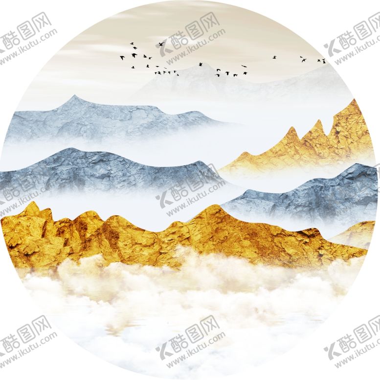 编号：34914401130520058541【酷图网】源文件下载-山脉装饰画圆形挂画