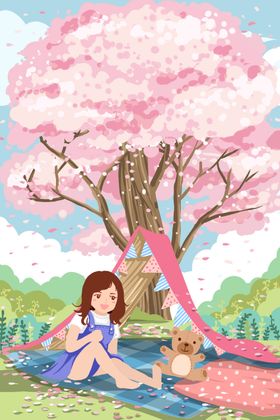 夏季人物女性走廊插画卡通素材