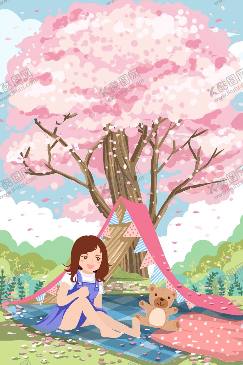 编号：73518206250236419169【酷图网】源文件下载-夏季人物女性樱花树插画素材