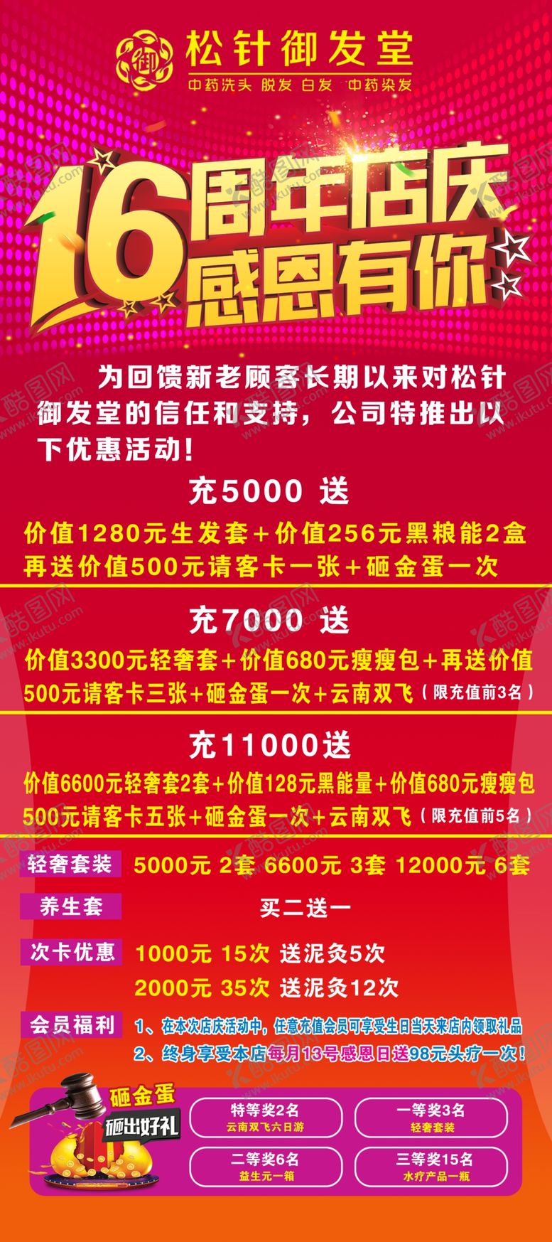 编号：21798810030410115744【酷图网】源文件下载-养发馆16周年店庆展板