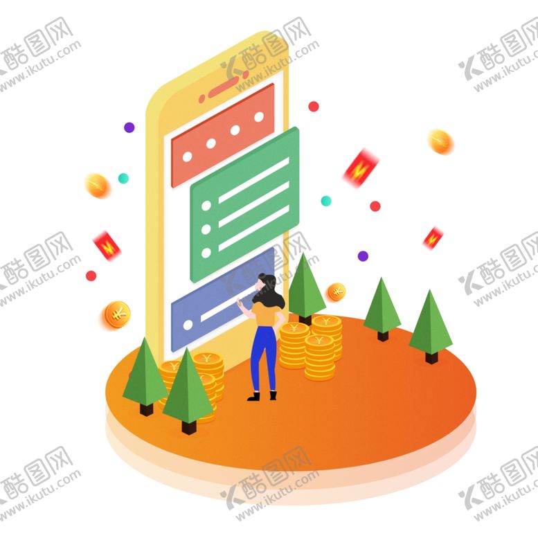 编号：70829707070710512210【酷图网】源文件下载-2.5D手机理财插画