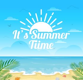 夏日海滩度假创意插画