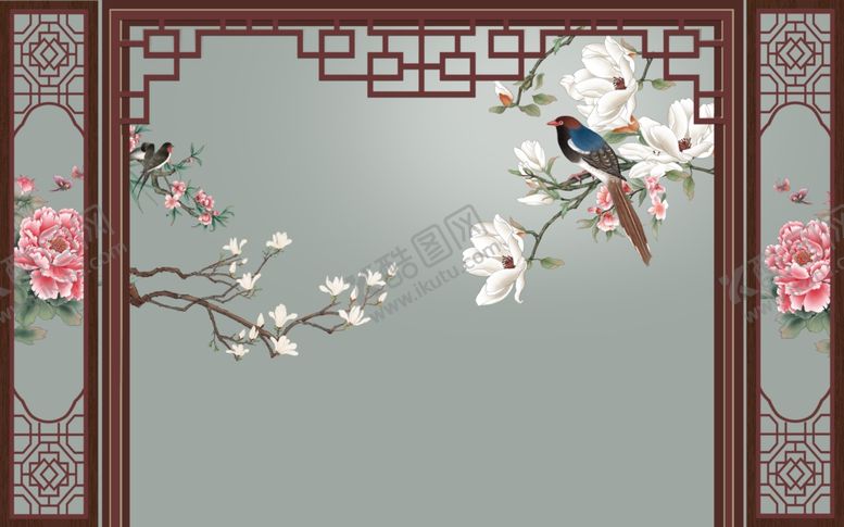 编号：39973510021858076972【酷图网】源文件下载-国风复古墙贴墙画壁画背景素材