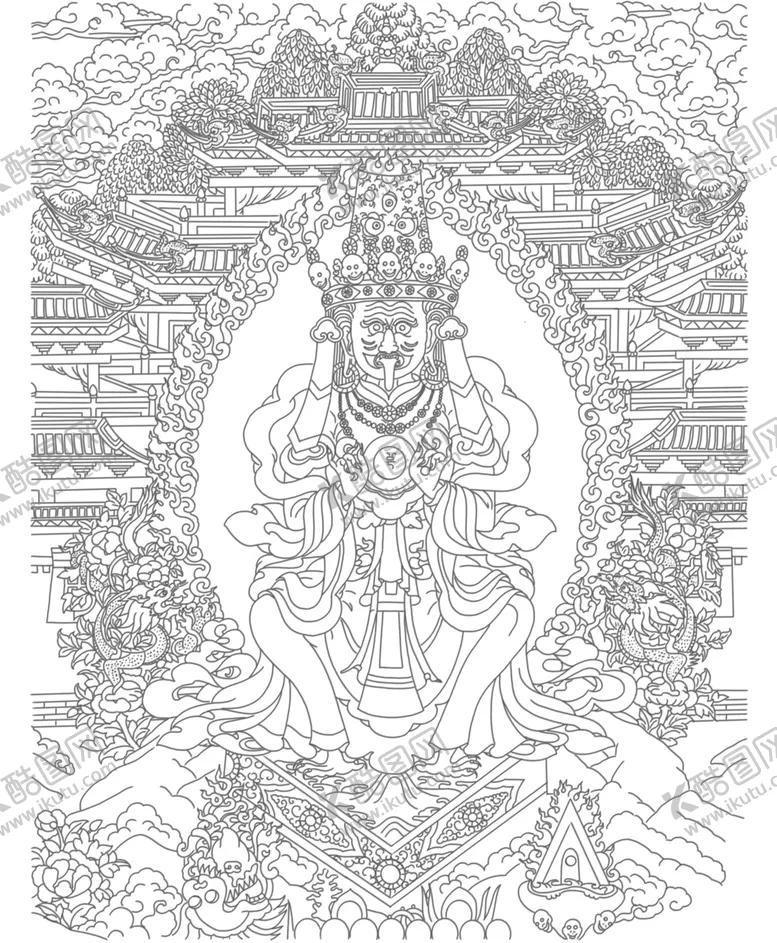 编号：39575601280902416590【酷图网】源文件下载-扎基拉母手绘线稿图描金涂色