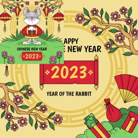 新年模板兔大吉手绘桔子