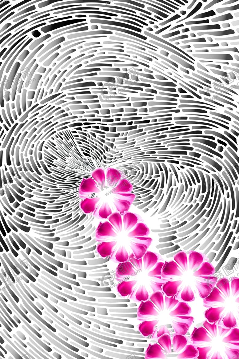 编号：89496510011013116764【酷图网】源文件下载-数码印花灰白旋风淡红花朵