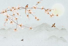 工笔花鸟背景墙装饰画