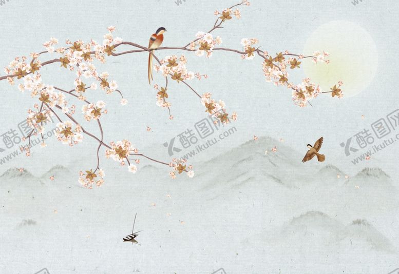 编号：17950905130735313566【酷图网】源文件下载-工笔花鸟背景墙装饰画